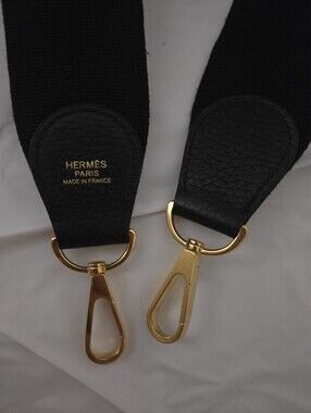HERMES Black Leather & Gold Strap Accessory